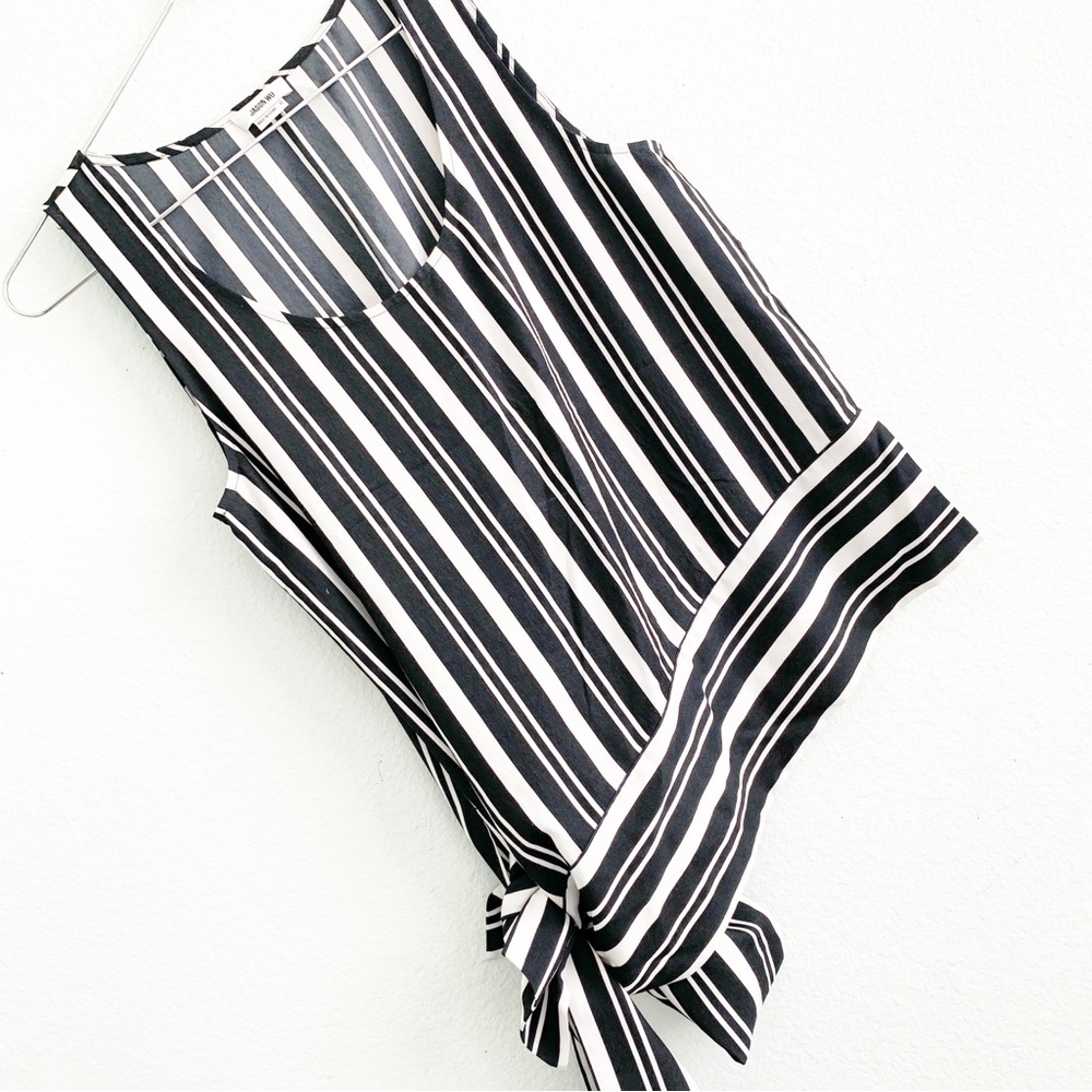 JASON WU asymmetric tie stripped hem blouse sleeveless top crepe stripes XS